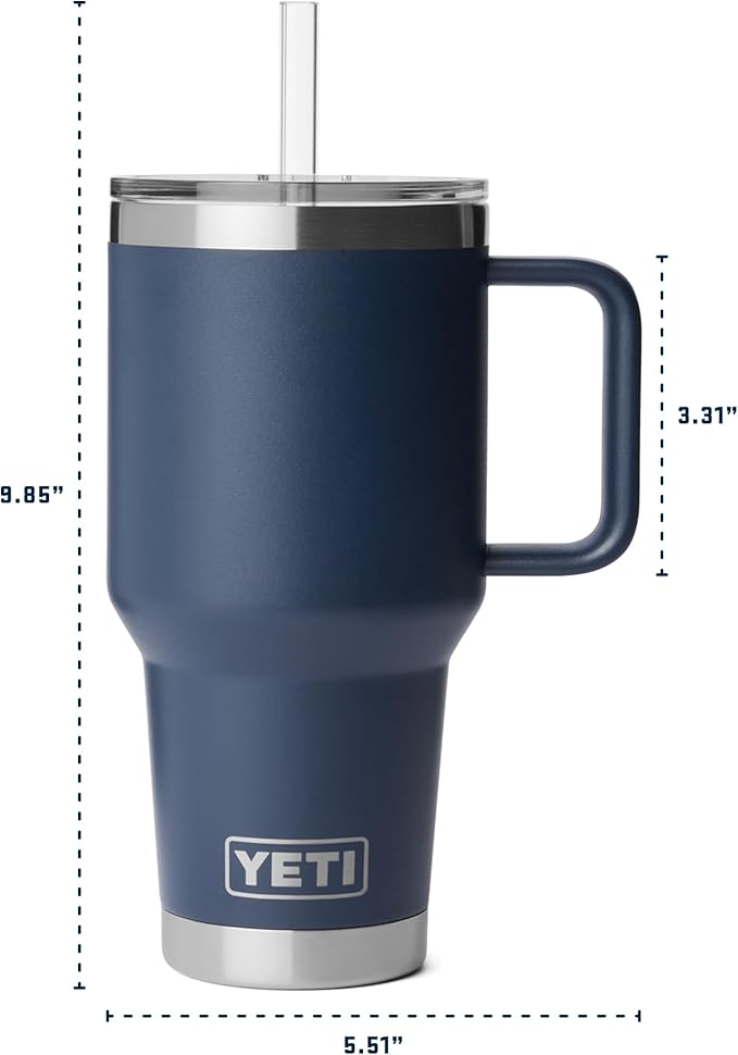 YETI Rambler 35 oz Straw Mug 2.0 - Double-Wall Vacuum Insulation for Cold Beverages – Dishwasher Safe – Cupholder Compatible – Reusable Straw – Comfortable Grip Handle – Travel Mug - Royal Blue