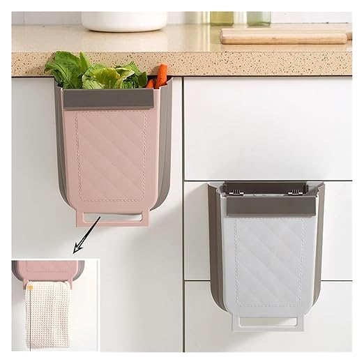 Collapsible Hanging Kitchen Trash Can Hanging Telescopic Folding Trash Can 1pc Multifunctional Cabinet Door Sorting Bin for Kitchen and Car(Pink)