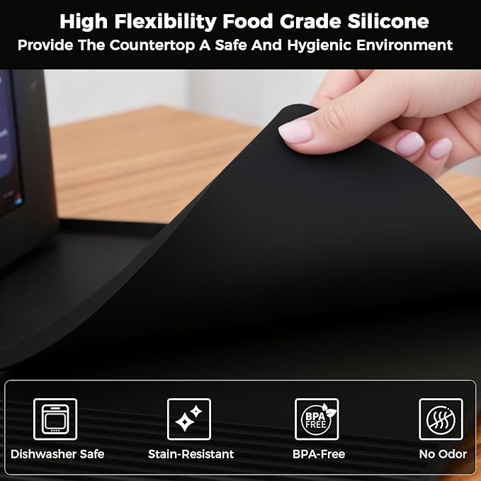 Silicone Coffee Mat for Ninja Luxe Espresso Machine ES601 – Large Anti-Slip Heat-Resistant Coffee Bar Mat for Ninja luxe Cafe Accessories and Most Home Espresso Machines with Convex Edge Black