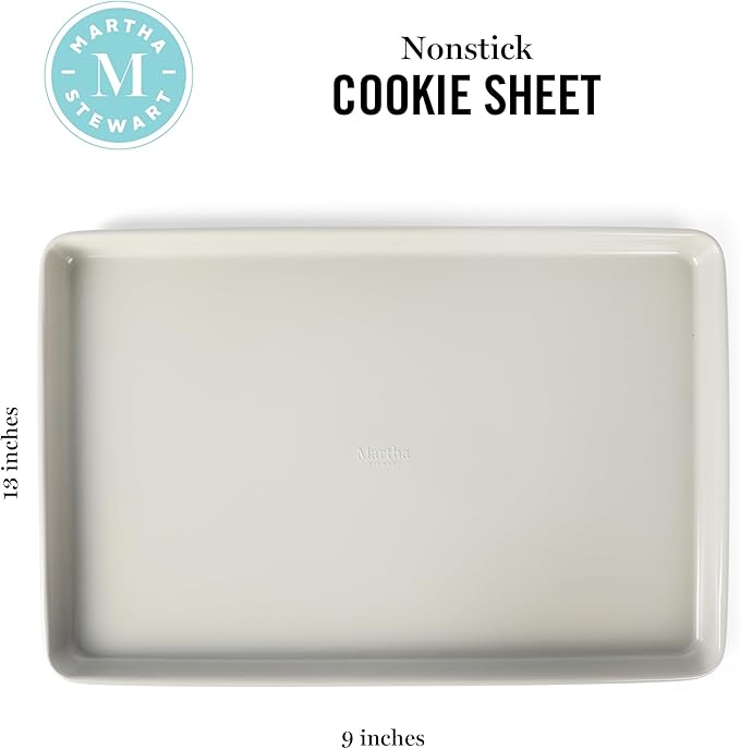 Martha Stewart Gallen 13 x 9 Inch Nonstick Carbon Steel Cookie Sheet – Cool Grey, Durable Bakeware for Even Baking and Easy Cleanup