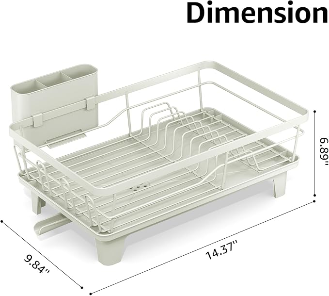 Urackify Dish Drying Rack for Kitchen Counter, Sink Dish Rack with Drainboard, Large Dish Drainer with Cups Holder, Home Countertop Plate Dryer Storage Rack with Cutlery Holder, Soft Celery Green