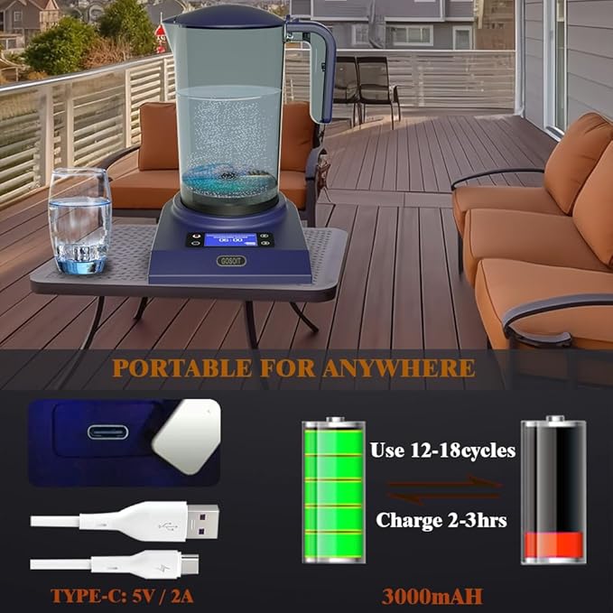 Hydrogen Alkaline Water Machine Generator Maker,Hydrogen Alkaline Water Pitcher Dispenser Ionized Water LED Display and Smart Touch Operation,Used for Home and Office 2.0 L… (Purplish Blue)