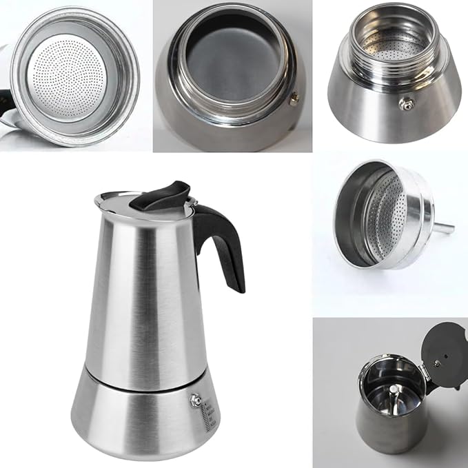 12 Cup Stovetop Espresso Maker Matte Stainless Steel Moka Pot Italian and Cuban Mocha Coffee Maker, Compatible with Gas, Electric, Ceramic, and Induction stovetops(20 fl oz/600 ml)