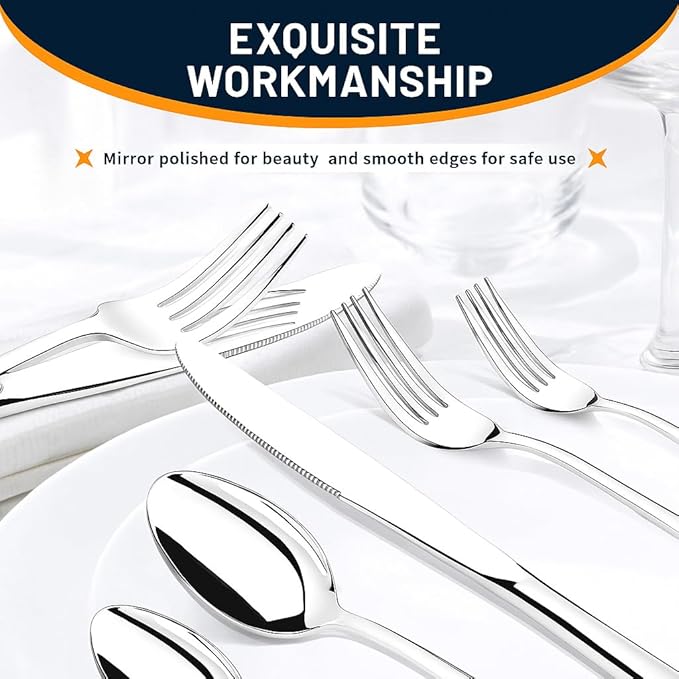 NICE KITCHEN 60 Piece Silverware Set for 12, Premium Stainless Steel Flatware Set, Eating Utensil Sets with Steak knives, Cutlery Tableware Service Include Fork Knife Spoon Set, Mirror Polished