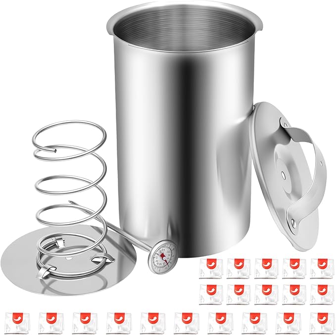 Stainless Steel Meat Press with Thermometer, Ham Maker Cooker for Cold Cut, Spring Mechanism Meat Press Mold for Homemade Ham, Healthy Home Cooking Tool (Silver 2)