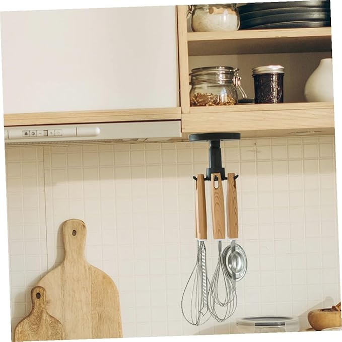 NUOBESTY 3pcs Kitchen Utensil Hooks Set Nail-Free Plastic Rotating Hanging Organizer for Kitchen Cabinet Storage