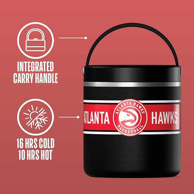 Hydrapeak x NBA Officially Licensed Atlanta Hawks 25oz Stainless Steel Vacuum Insulated Thermos Food Jar with Handle, Wide Mouth Leak-Proof Soup Thermos for Adults, 10 Hours Hot and 16 Hours Cold
