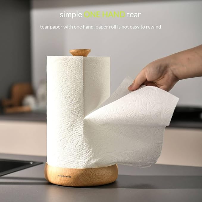 simpletome Paper Towel Holder Countertop Keep It Rolled Up Weighted Base (Beech)