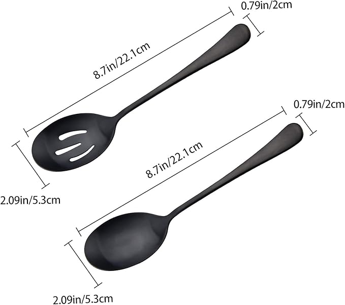 AOOSY 8.7Inch Matte Black Stainless Steel Serving Spoon Set, Serving Spoons x 3, Slotted Spoons x 3 Utility Advanced Buffet Utensils, Premium Skimmer & Perforated Design