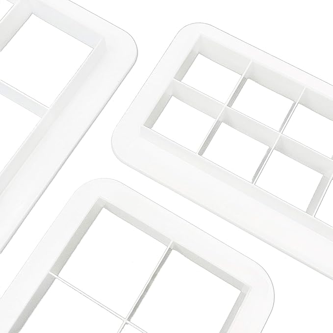 6Pcs White Square Cookie Cutter Set, Geometric Multicutter Square Cake Fondant Cutter, Cookie Cutter Biscuit Cutters Cake Decorating,Baking Tools and Accessories(3 Size）