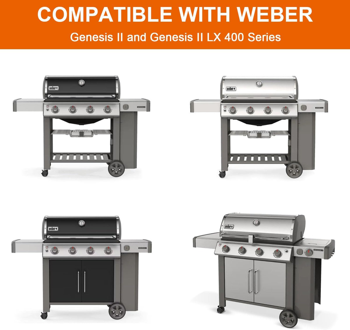 Upgrade Griddle Inserts and Grate for Weber Genesis II 400 Series Gas Grills, Flat Top Griddle with Handles for Genesis II E-410 S-410 E-435 S-435 E-440 S-440 LX E/S-440, Replace for Weber 6789
