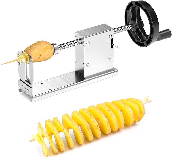 3 Blade Tornado Potato Spiralizer and Cutter Manual Stainless Steel Curly Fry Hand Crank for Vegetables