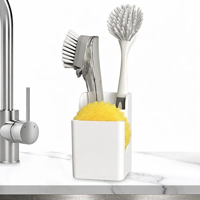 Spacewiser TidyNook Silicone Sink Caddy - Sponge Holder for Kitchen Sink, Dish Brush Holder, Fits Scrub Daddy Sponges, Scrub Mommy, and all Dish Sponges, Compact Kitchen Sinks Organizer Caddy, No Rust