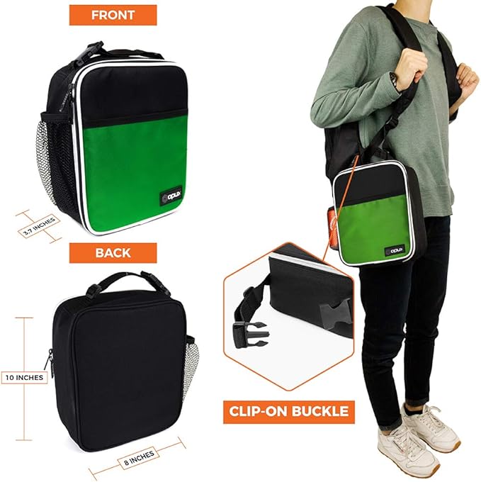 opux Premium Insulated Lunch Box, Soft School Lunch Bag for Kids Boys Girls, Leakproof Small Lunch Pail Men Women Work, Reusable Compact Cooler Tote Lunchbox for Office Adult, Green
