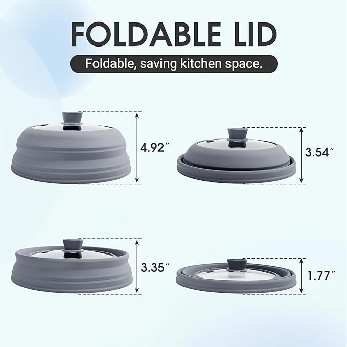 Microwave Splatter Cover Microwave Cover for Food 10.5 Inch Collapsible Glass Microwave Cover with Handle Silicone microwave splatter cover for Home Kitchen (Grey)