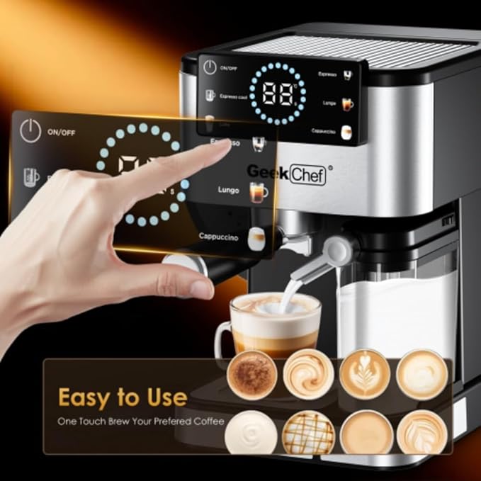 Espresso Machine for Home Barista - 20 Bar Coffee Maker with Automatic Milk Frother, TouchScreen, ESE POD & Instant Heating, Brews Cappuccino/Latte/Iced Coffee