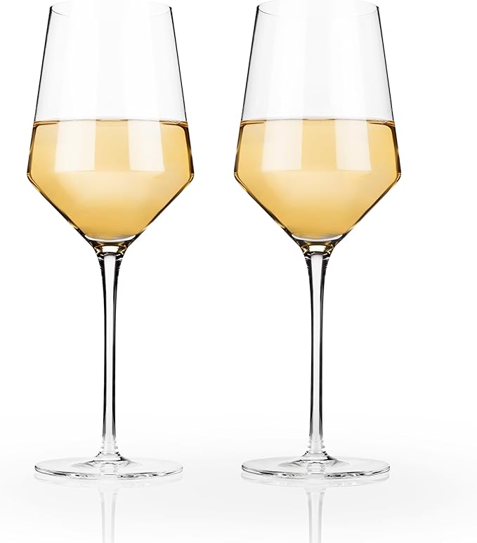 Viski Raye Crystal Angled Chardonnay Glasses, Sleek and Modern Design White Wine Glasses Set, Elegant Glassware for Wedding Gifts, Anniversary, Birthday Gifts, Home Bar Essentials, 13 oz, Set of 2