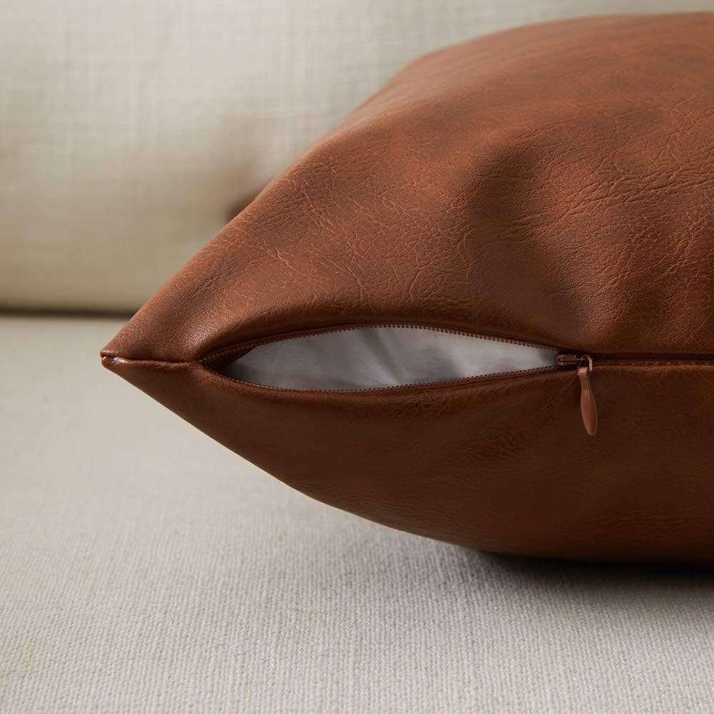 Fancy Homi Faux Leather Boho Decorative Throw Pillow Covers, Thick Modern Solid Square Cushion Case Set for Couch Sofa Bedroom Car Living Room (12x20 Inch/30x50 cm, Brown)