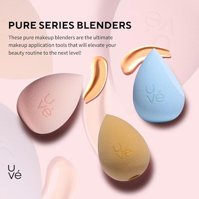 PURE Makeup Blender Sponge Set, Streak Free Application of Liquid, Powder & Cream Foundation, Professional Complexion Blending Tool, Cruelty Free, Vegan, Latex Free, Pack of 3 Shapes