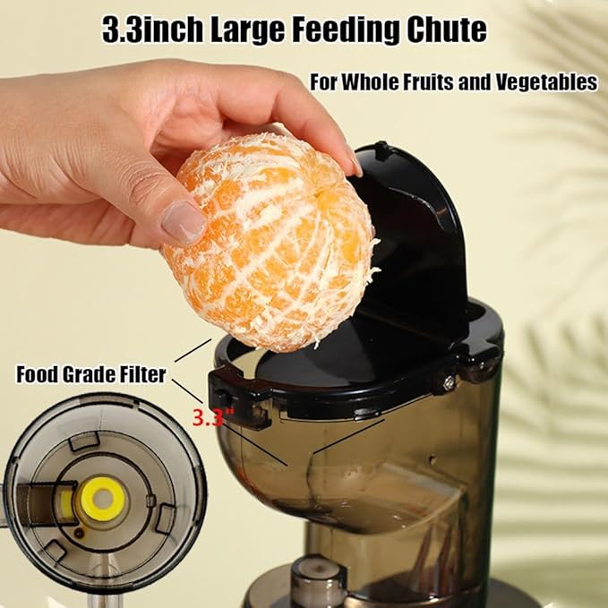 Juicer Machines, Cold Press Juicer Machines With 3.3" Large Feed Chute, Self Feeding For Juice Extractor Fit Whole Fruits And Vegetables, High Juice Yield Easy Cleaning