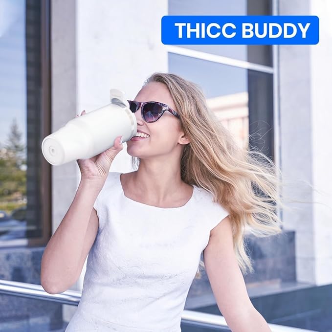 Frost Buddy Thicc Buddy - 16 oz Stainless Steel Vacuum Insulated Tumbler with Lid and Straw for Water - Travel Mug Cupholder Friendly - Gifts for Women Men Him Her (Dark Night)