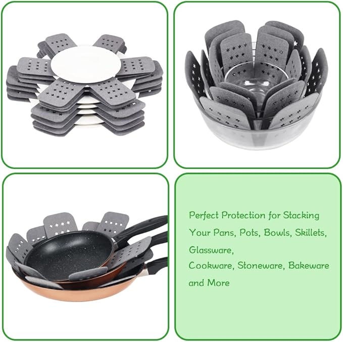 BYKITCHEN Pan Protectors with Stars, Larger & Thicker Pan Separators Protectors, Set of 9 and 3 Different Sizes, Pot Protectors for Stacking and Protecting Your Cookware
