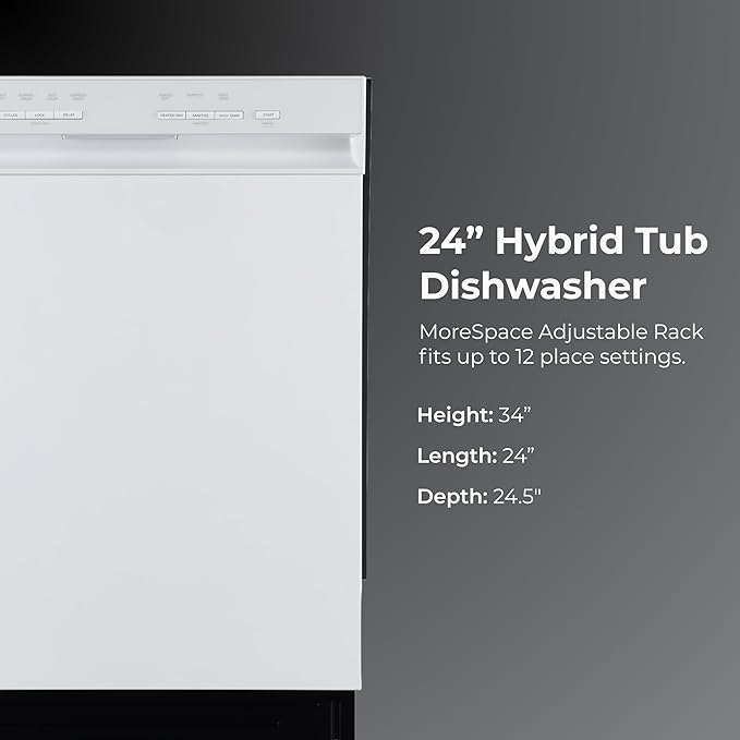 Kenmore 24" Premium Hybrid Tub Dishwasher - UltraWash, MoreSpace Adjustable Rack, High Temp & SmartWash - 12 Place Settings - 54 DBA - ENERGY STAR Certified - White