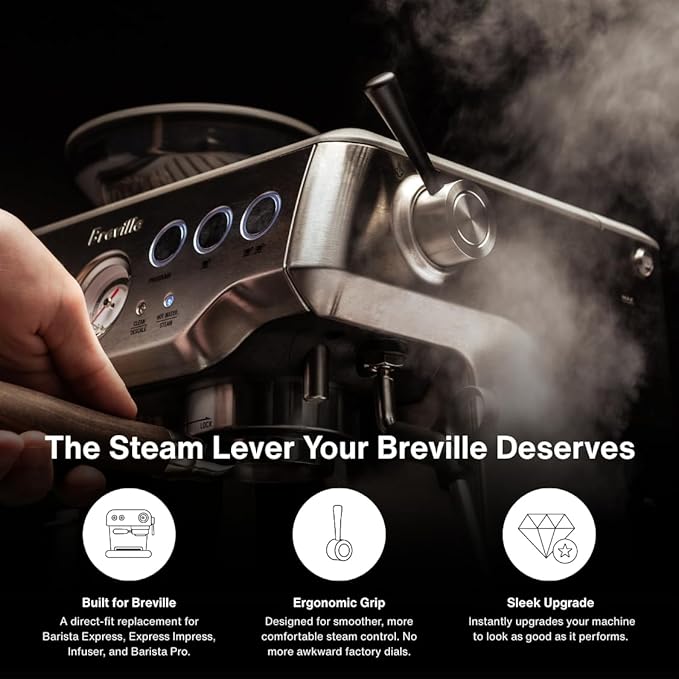 CREMA Coffee Products Replacement Steam Lever for Breville Espresso Machines | Ergonomic Stainless Steel Design | Compatible with Barista Express, Infuser, Barista Pro | White Finish