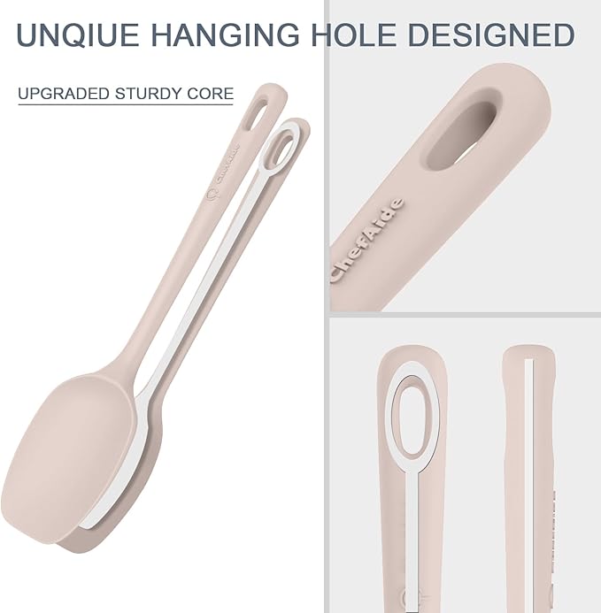 5 Pieces Silicone Spatula Set, Food Grade Rubber Spatula, Upgrade Strong Handle with Ergonomic Grip, Heat Resistant Up to 600°F for Nonstick Cookware, Cooking Creamy White