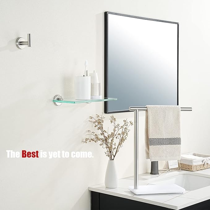 JQK Bathroom Glass Shelf Brushed, Tempered Glass Shower Storage 12 by 5 inches, 304 Stainless Steel Brushed Steel Wall Mount 2 Pack, TGS101L12-BN-P2
