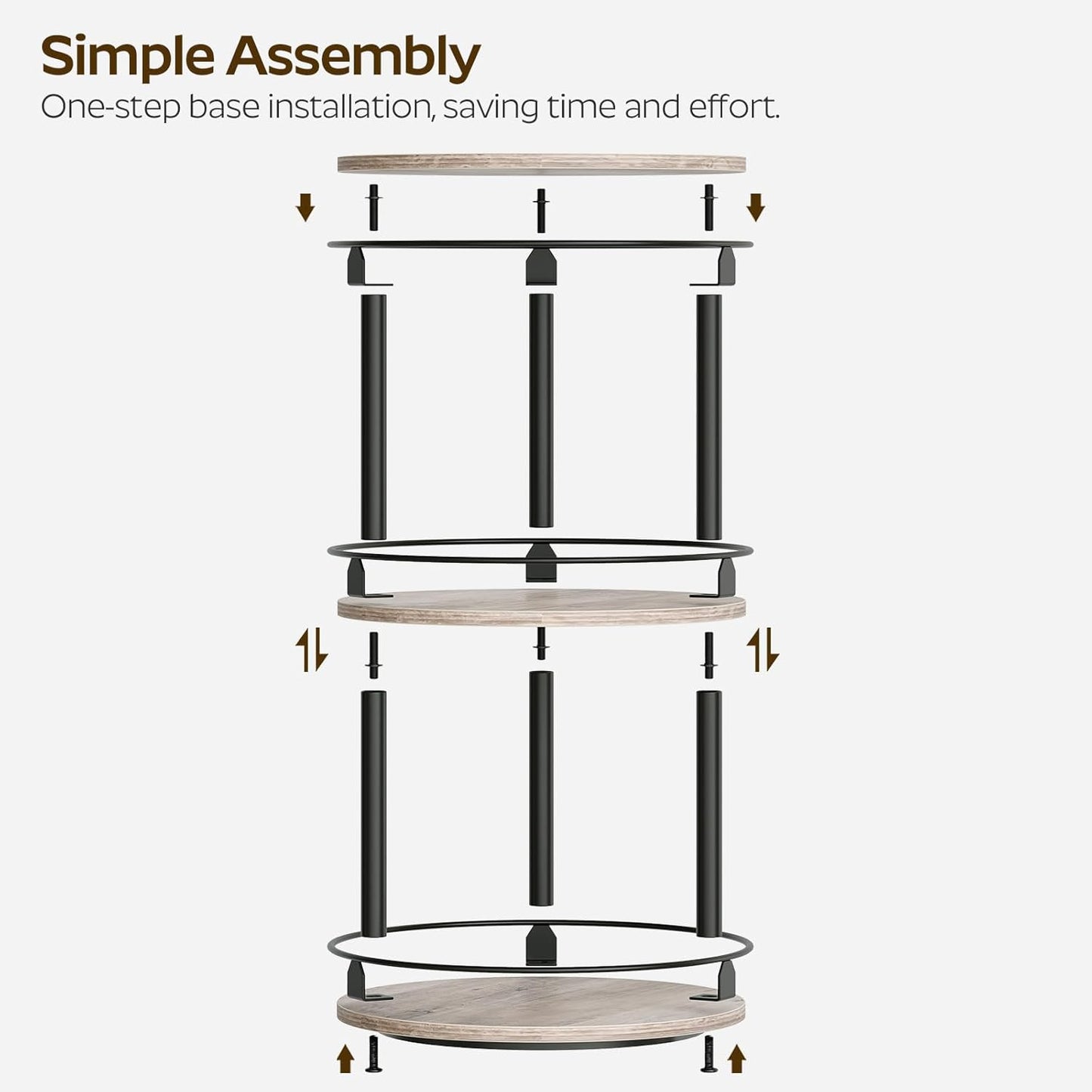 3-Tier Lazy Susan Organizer, Rotating Spice Rack, Spinning Organizer, Industrial Turntable Spice Rack Organizer for Cabinet, Kitchen Countertop, Greige and Black SR23BG