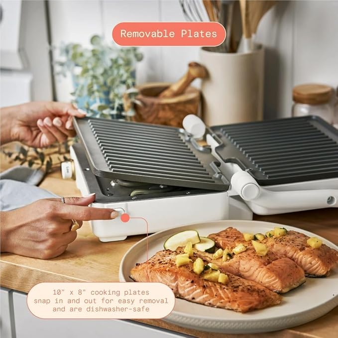 Panini Press Indoor Grill 1 2-in-1200W Non-Stick Removable Plates Sandwich Maker by Drew Barrymoree. (White Icing)