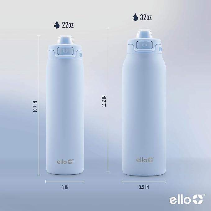Ello Pop & Fill 32oz Stainless Steel Water Bottle with Quick Fill Technology, Double Walled and Vacuum Insulated Metal, Leak Proof Locking Lid, Sip and Chug, Reusable, BPA Free, Halogen Blue