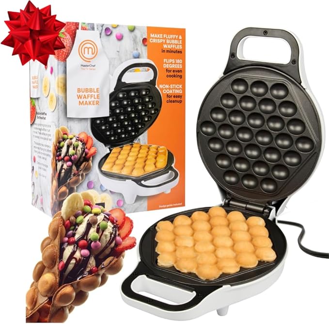 MasterChef Bubble Waffle Maker- Electric Non stick Hong Kong Egg Waffler Iron Griddle w FREE Recipe Guide- Ready in under 5 Minutes