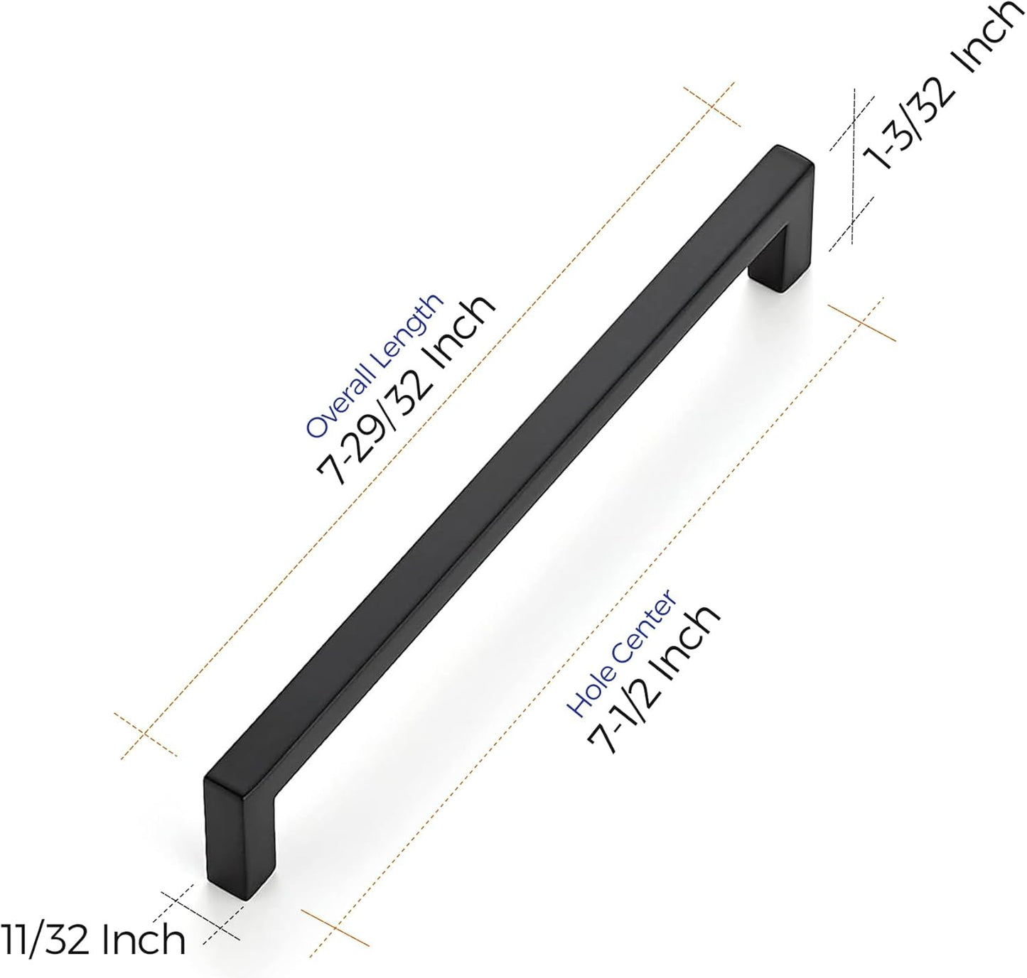 Ravinte 20-Pack Square Drawer Handles, 7-1/2 Inch, Matte Black, Pack of 20