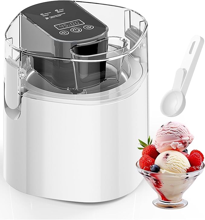 Ice Cream Maker Machine, 1.52 Quarts Ice Cream, Sorbet and Frozen Yogurt Machine, 1.52-Qt Insulated Freezer Bowl, LCD Screen and Timer, Quick Results, Easy to Operate and Clean