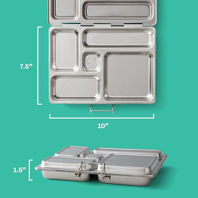 PlanetBox Rover Stainless Steel Bento Box Style Lunch Box for Kids with 5 Compartments – Durable, Dishwasher Safe and BPA-Free Food Container