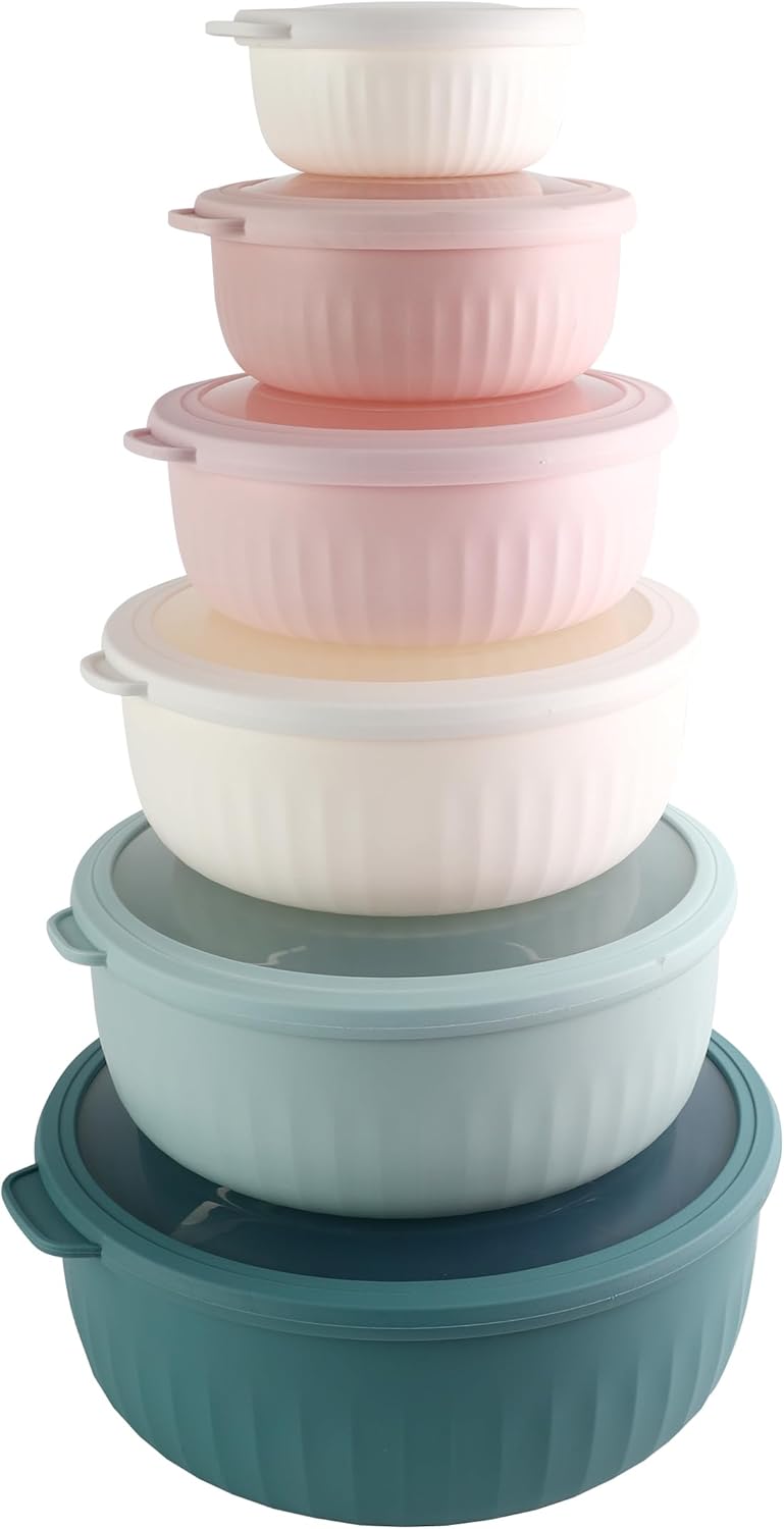 COOK WITH COLOR Prep Bowls with Lids- Wide and Deep Nesting Plastic Small Mixing Bowl Set with Lids, 12 Piece Set - Wide Bowls, Teal and Pink