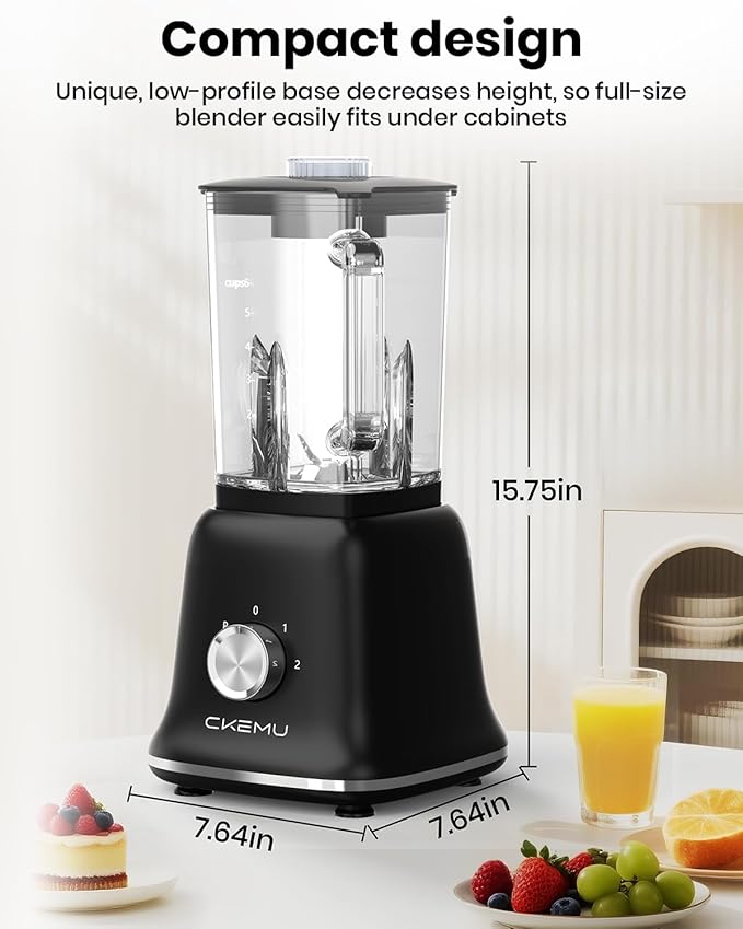 Professional Blender For Smoothies, 58 Oz Glass Jar, Glass Blender Including Puree & Crush Ice Functions, 750 Watts (Black)