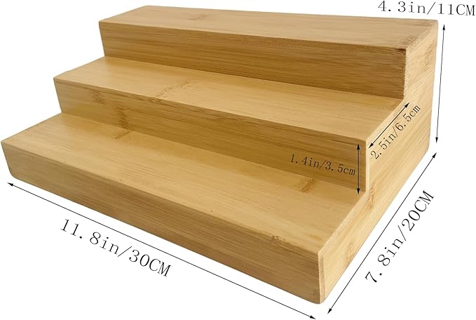 Spice Rack Organizer for Cabinet, Bamboo Spice Shelf 3 Tier Step for Cabinet & Countertop, Kitchen Pantry Storage for Seasonings, 2 Pack