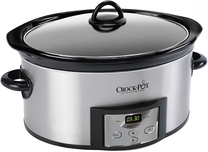Crock-Pot 6-Quart Countdown Programmable Oval Slow Cooker with Dipper, Stainless Steel, SCCPVC605-S