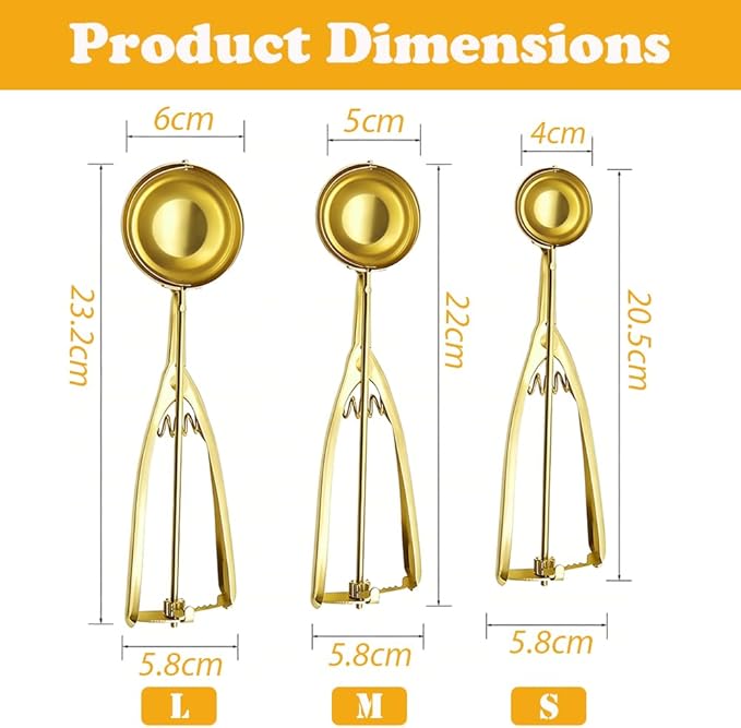 Ice Cream Scoop with Trigger Release, 304 Stainless Steel Cookie Scoops for Baking & Food Prep, Easy to Clean Dishwasher Safe Scooper for Ice Cream, Cookie Dough, Cupcakes, Fruit and Meatballs（M)