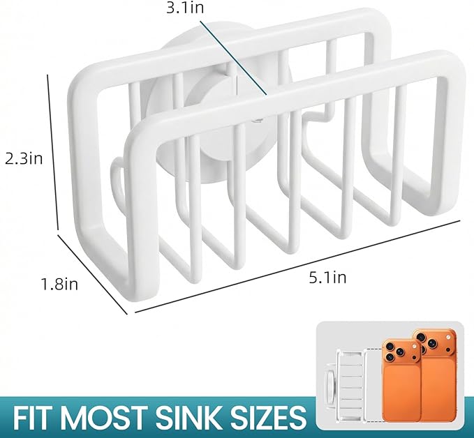TAILI Sponge Holder for Kitchen Sink with Strong Suction Cup, Rustproof Aluminum Sink Caddy for Sponges, Removable Sponge Holder, Dish Brush for Scraper - White