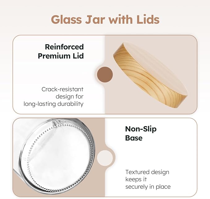 8 oz Glass Jars with Lids, 12 Pack Small Glass Jars with Plastic Woodgrain Lids, Lotion Container Empty Cosmetic Travel Containers for Sample, Cream, Lotion, Honey, Powder