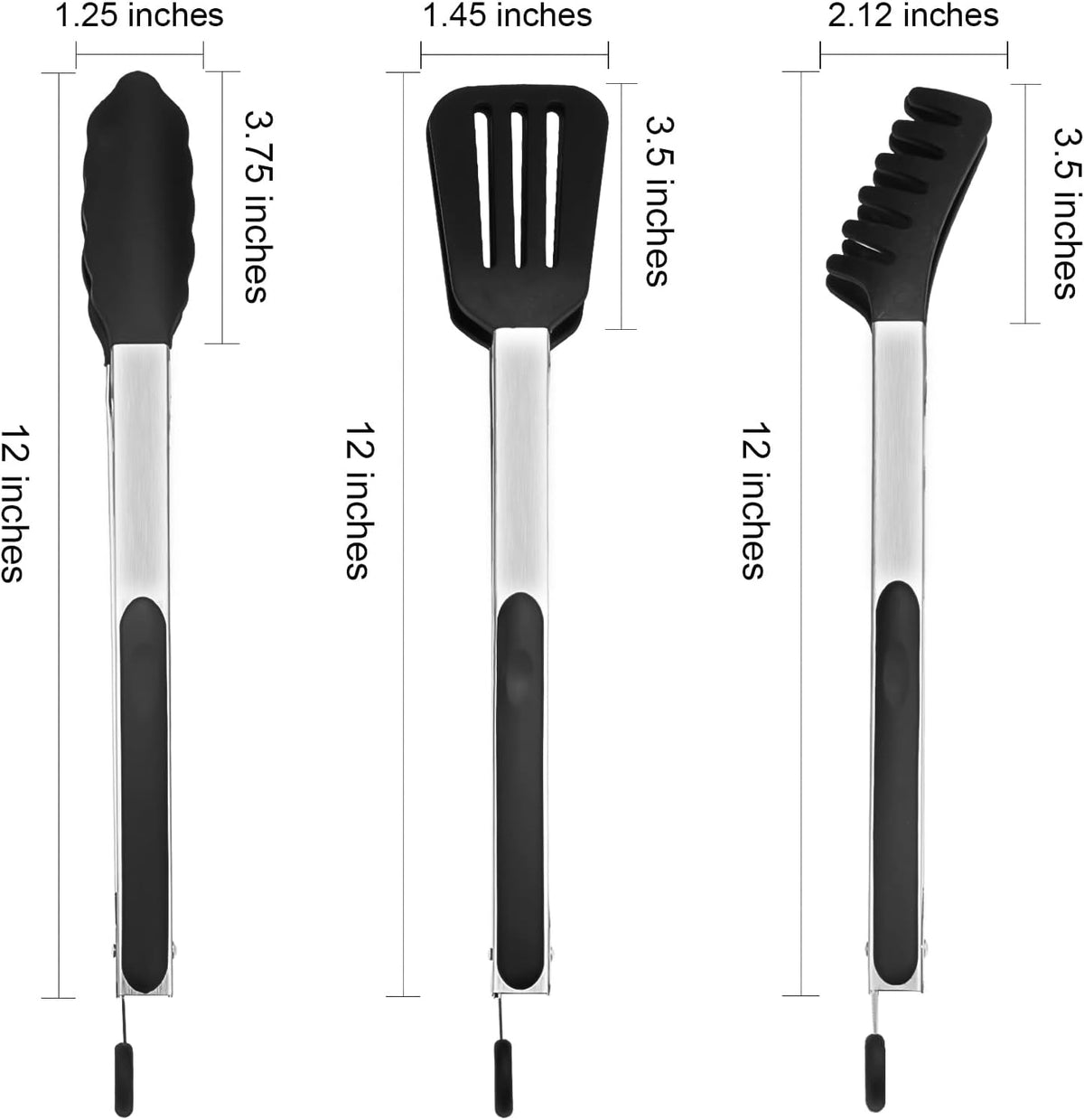 HST Tongs for Cooking with Silicone Tips(3 Pack), Non Stick Kitchen Tongs with Silicone Tip for Cooking BBQ Baking (12", Black)