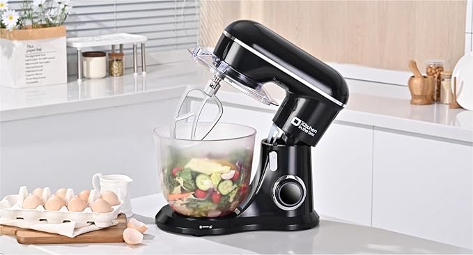 Kitchen in the box Stand Mixer, 5QT Two bowls Electric Food Mixer, 10 Speeds 3-IN-1 Kitchen Mixer for Daily Use with Egg Whisk,Dough Hook,Flat Beater (Black, 5QT)