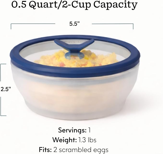 Anyday 2-Pack (2-Cup) Glass Microwave Egg Cooker - BPA Free & Plastic Free Microwave Egg Poacher - Meal Prep & Cookware | Stackable Airtight Nontoxic Storage Container with Vented Lid (Frosted)