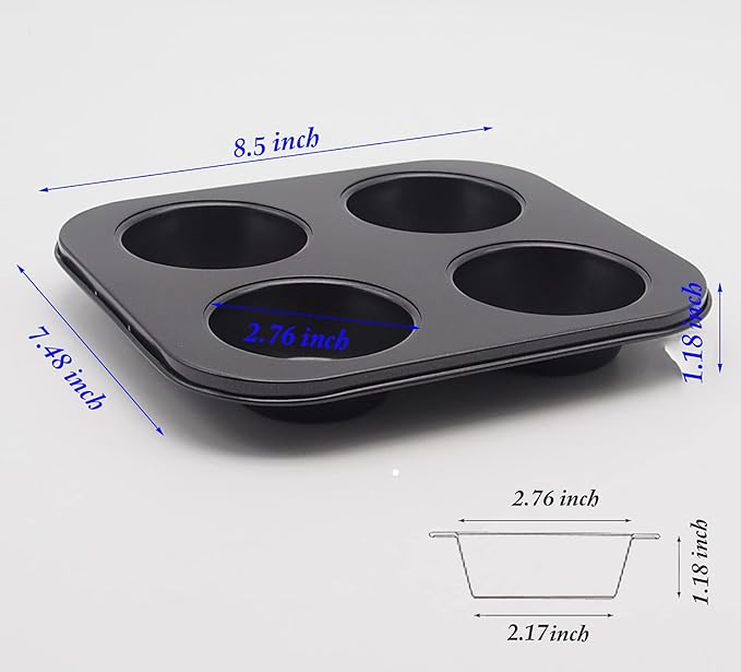 4 Cup Muffin Pan 2 Pcs (8.5 X 7.48 Inch) Air Fryer Small Oven Cupcake Baking Pan Non Stick No Toxic Bakeware