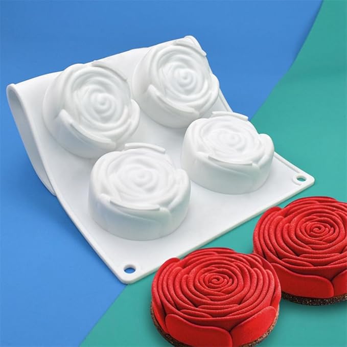 Flower Silicone Cake Ice Cream Chocolate Mold Soap Silicone Molds 3D Cupcake Bakeware Baking Dish Cake Pan (Flower K_10.72 X6.8 X1 inch)