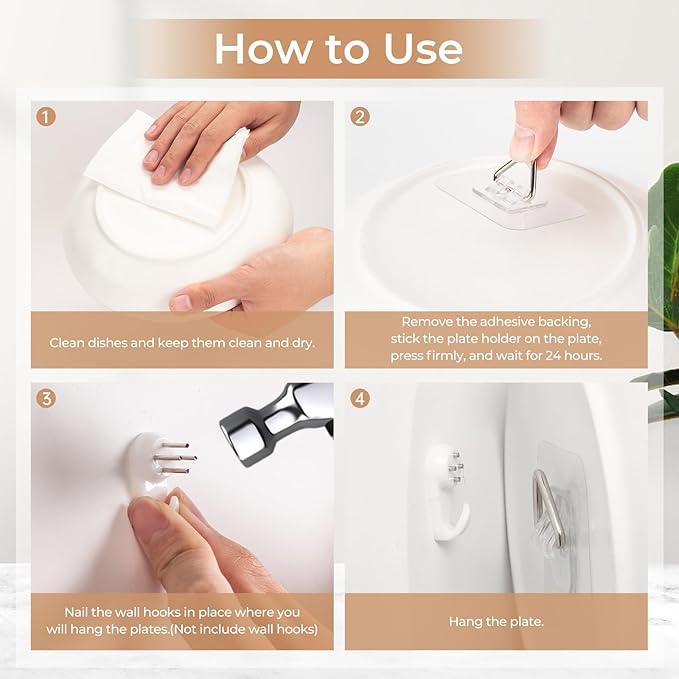 Bilillo 20 Pack Invisible Adhesive Wall Plate Hangers, 2.3 Inch Plastic Plate Holders for Decorative Plates, Photo Frames, and Wall Art Display